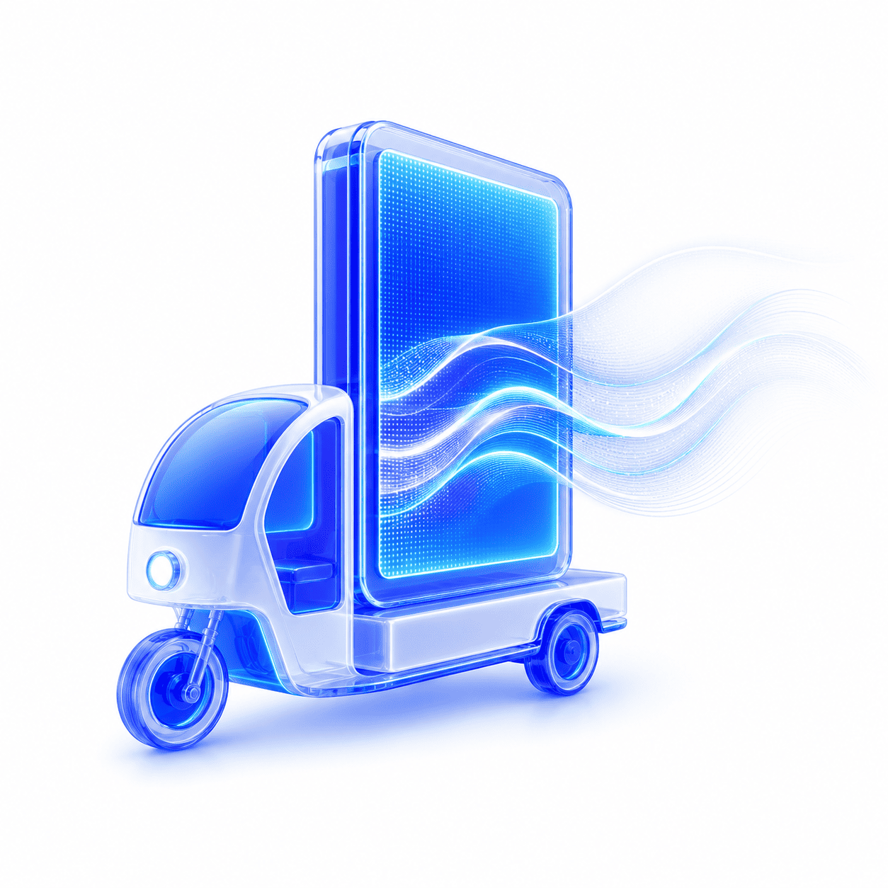 Illustration 3D d'un camion publicitaire mobile pour une campagne de Street Marketing à Cotonou avec écran LED bleu